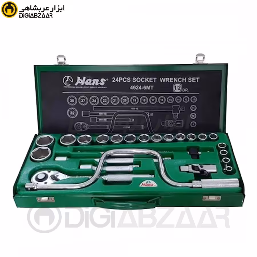 جعبه بکس 24 پارچه 6 پر سفید درایو 1/2 هنس HANS مدل 4624-6MT