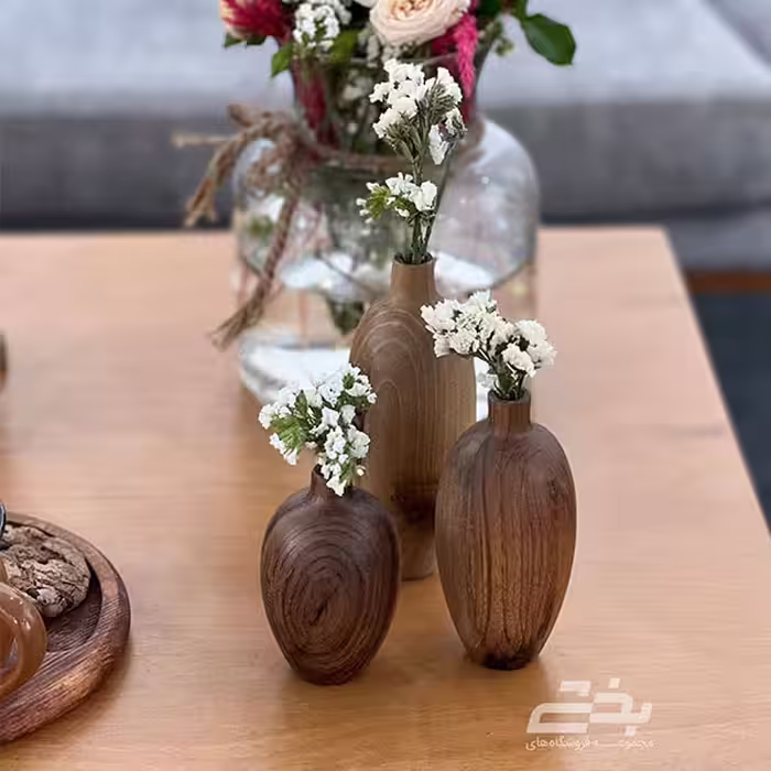گلدان چوب طبیعی 3 عددی