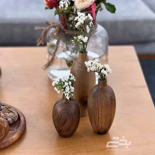 گلدان چوب طبیعی 3 عددی