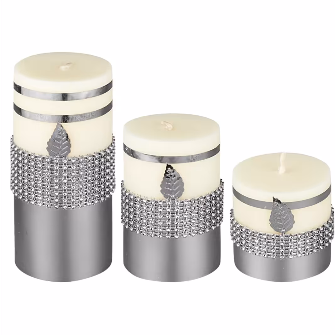 شمع استوانه ای نقره ای  سه عددی 