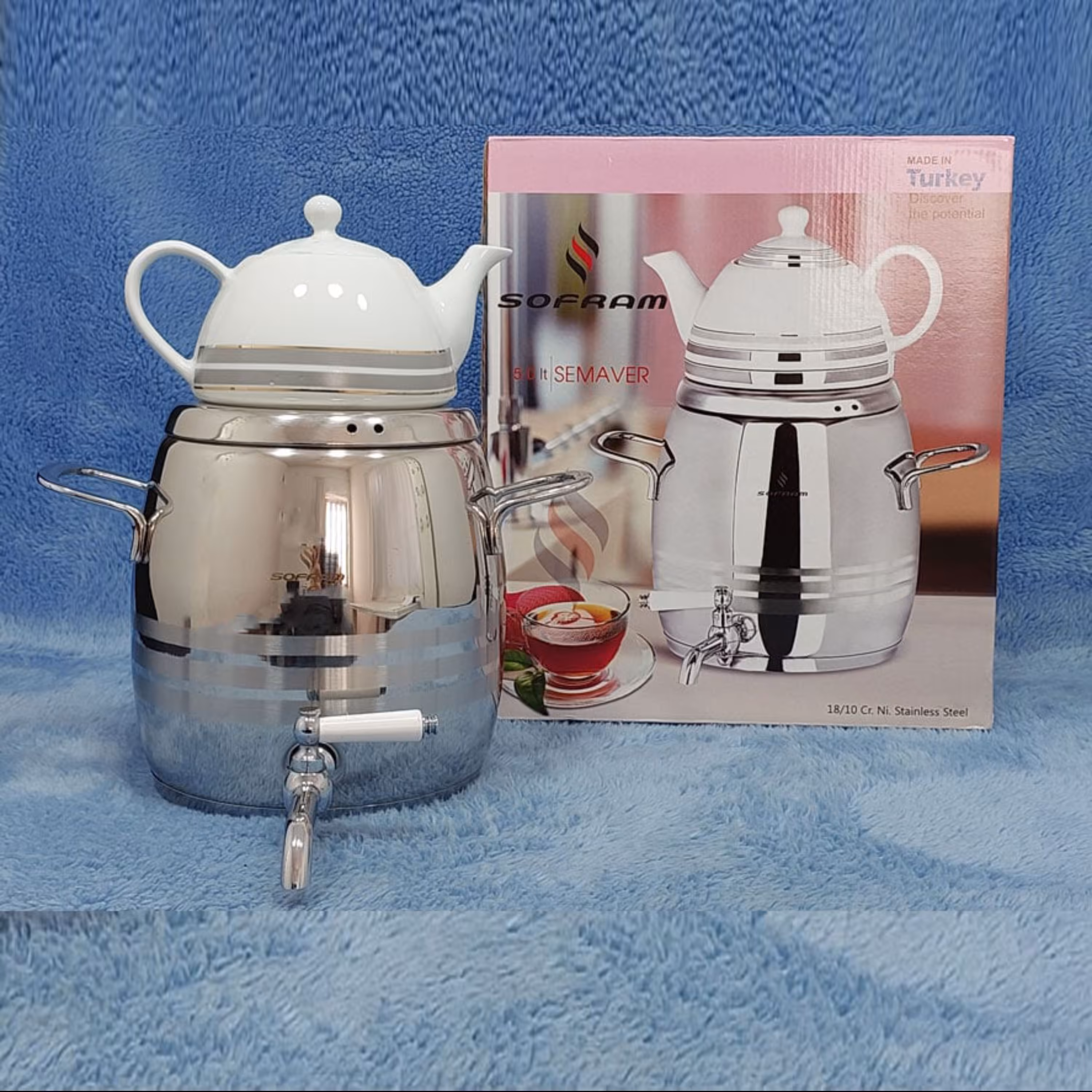 کتری و قوری 5 لیتر با قوری سرامیکی سوفرام ترکیه SOFRAM