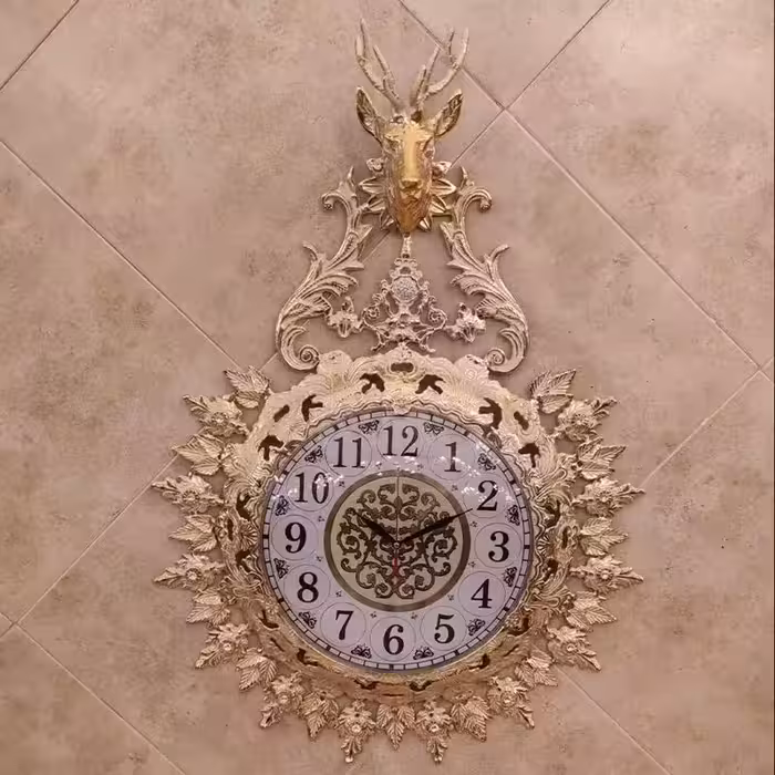 ساعت دیواری برنزی مدل گوزن یاسی صفحه 30 فورتیک استاتیک کرم طلا کد 952