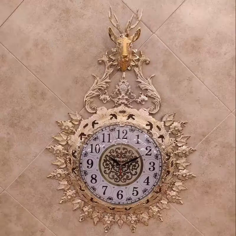 ساعت دیواری برنزی مدل گوزن یاسی صفحه 30 فورتیک استاتیک کرم طلا کد 952