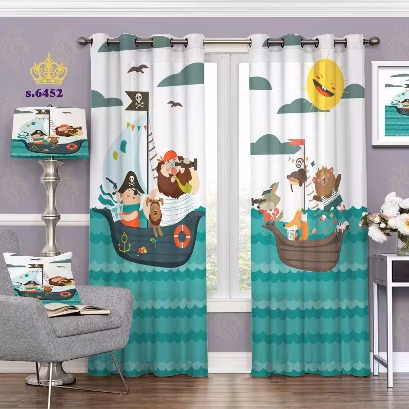 پرده اتاق خواب کودک دو قواره طرح کارتونی کد S6452