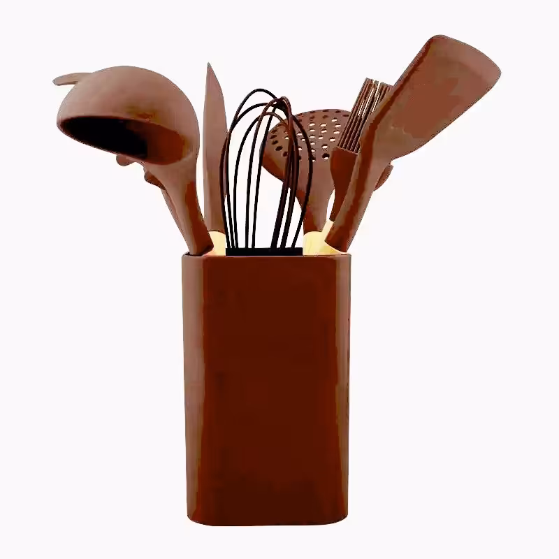 سرویس کفگیر و ملاقه 8 پارچه سیلیکونی دسته بامبو هاوس رولند مدلBrownکدGw40102010