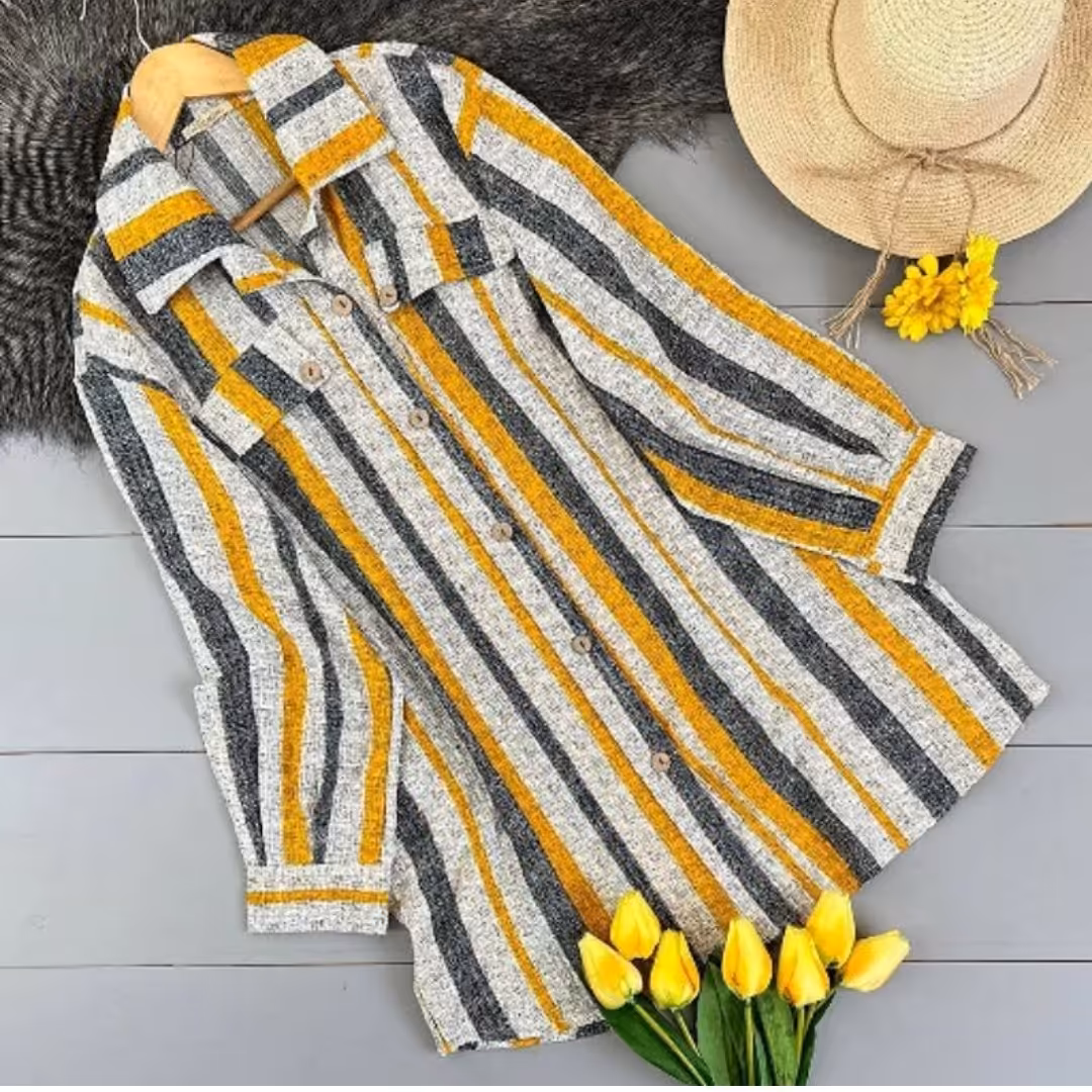 شومیزسایزبزرگ زنانه ارسال رایگان  در سه رنگ خردلی طوسی کاراملی