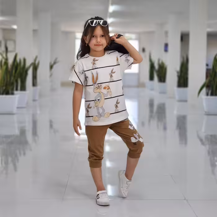 تیشرت شلوارک اسپرت راه راه بانی 