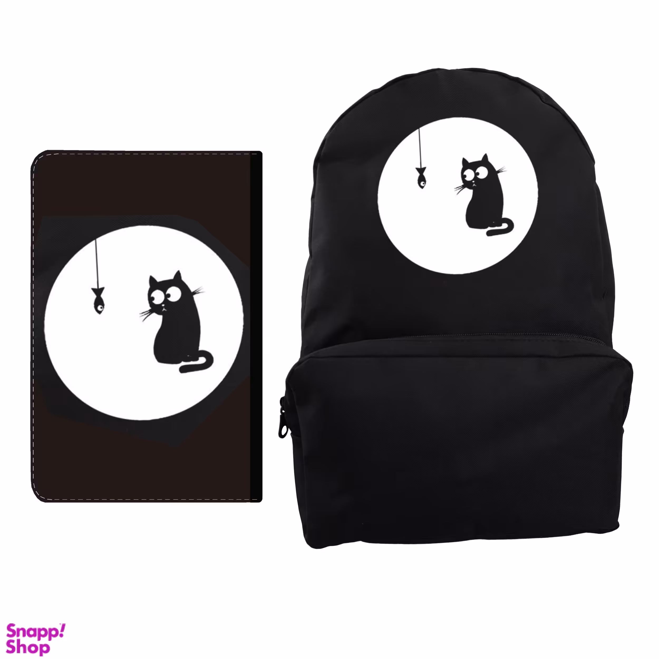 کوله پشتی طرح گربه و ماهی کد kp74 به همراه کلاسور