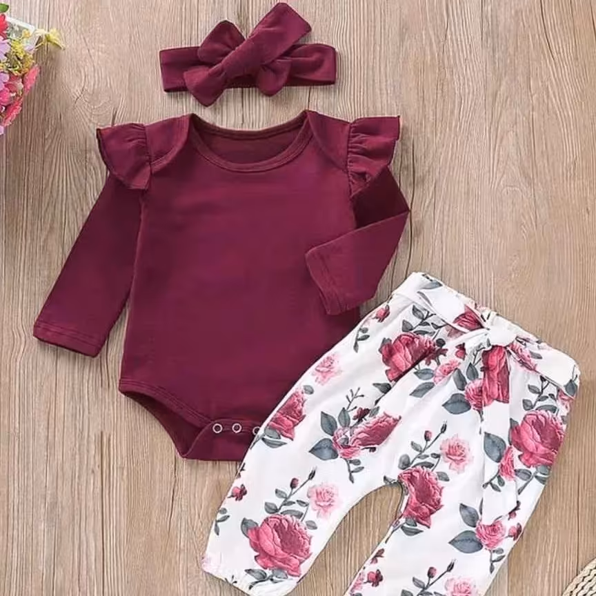 بادی شلوار گلدار دخترانه نوزادی در دو سایز 