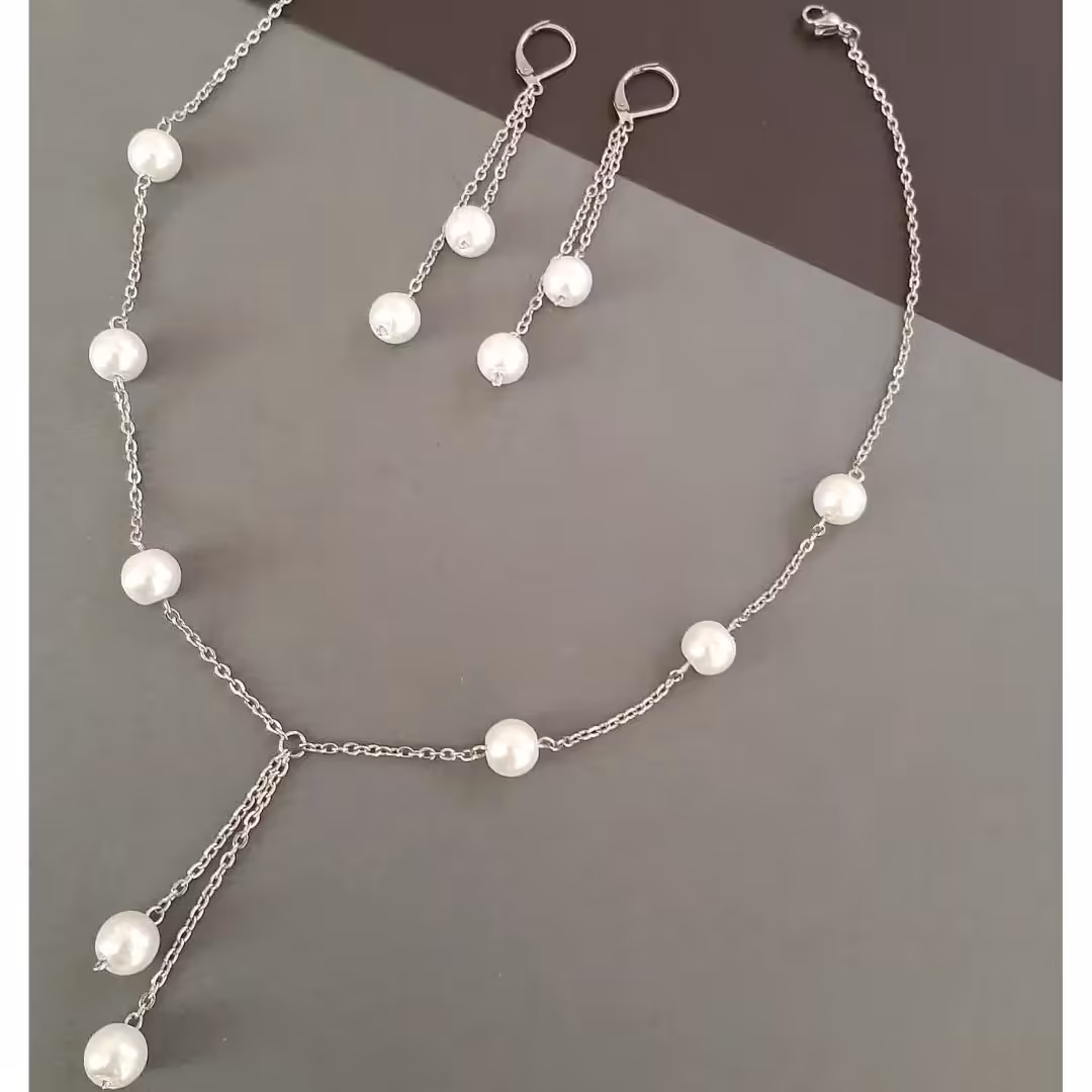 نیم ست گردنبند و گوشواره مدل مروارید استیل