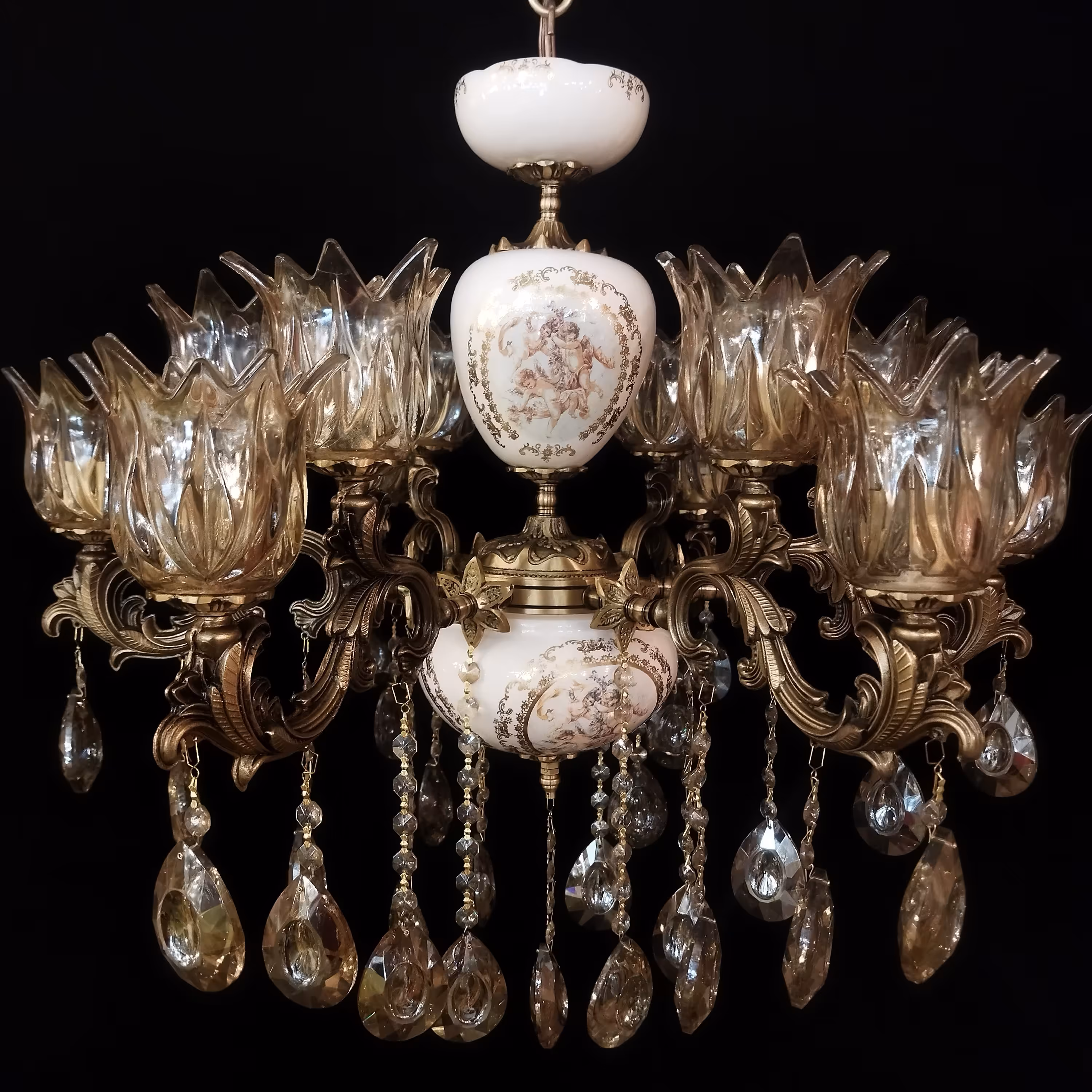 لوستر برنزی 12شعله وسط تنه سرامیک