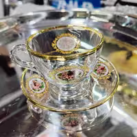 فنجان نعلبکی بیسیک لب طلا گلدار  ساخت چین مارک بلینمکس