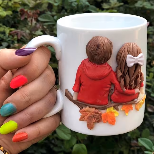 ماگ عروسکی عاشقانه  بسیار زیبا  ماگ سفید رنگ ضد لک و فوق العاده زیبا برای کادو 