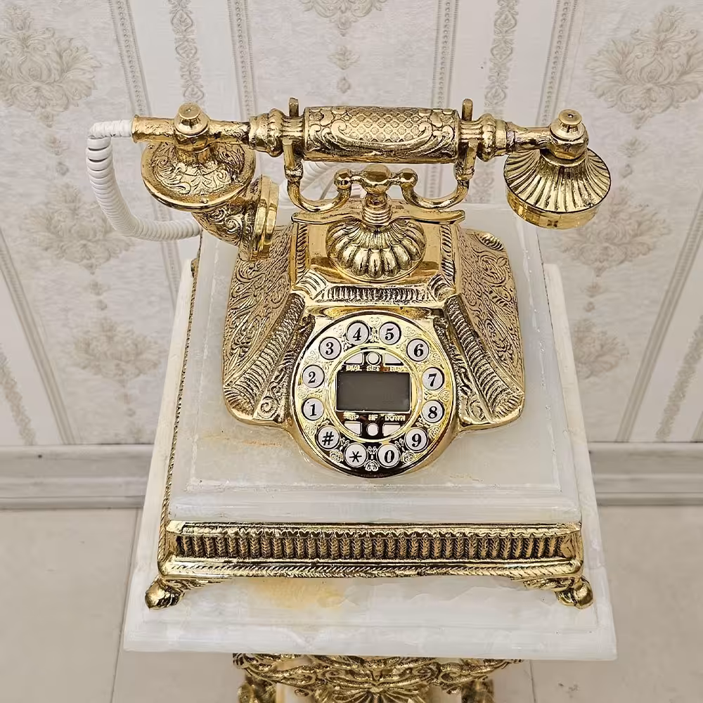 تلفن رومیزی برنزی مدل آوا با سنگ سفید کد 1849s ( تلفن رومیزی برنجی)