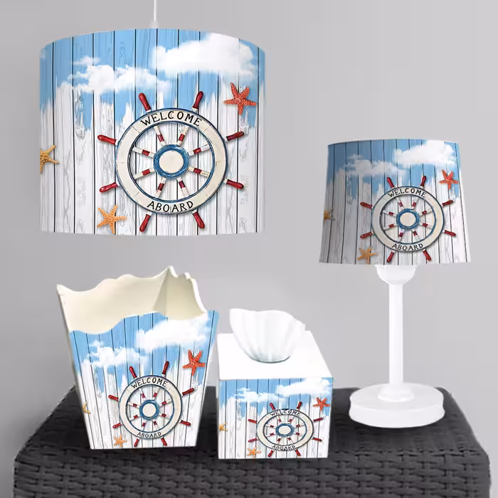 چراغ رومیزی وساعت دیواری طرح سکان کشتی با ستاره های دریایی BA-6022
