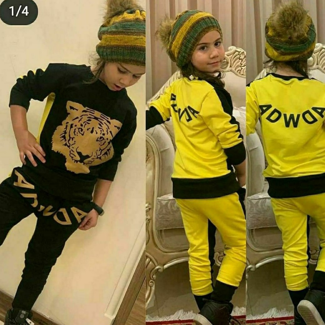 بلوز شلوار پاییزه طرح ببر سایز 40 جلو مشکی پشت لباس رنگ لیمویی