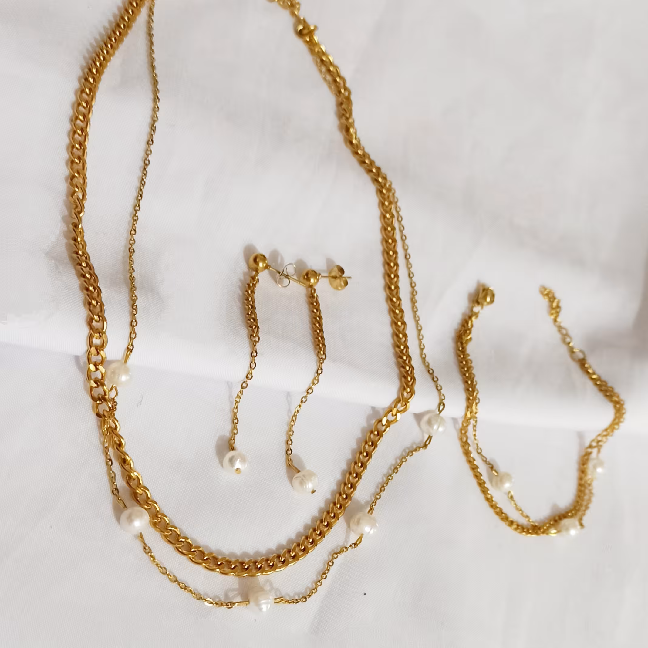 اکسسوری دخترانه زیورآلات دخترانه و زنانه استیل نیم ست زنانه ست زنانه کارتیر نیم ست مروارید دستیند دخترانه مروارید 