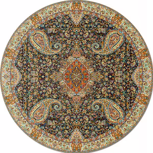 رومیزی ترمه  گرد با قطر 90سانتیمتر ابریشمی  طرح سالار برند حسینی