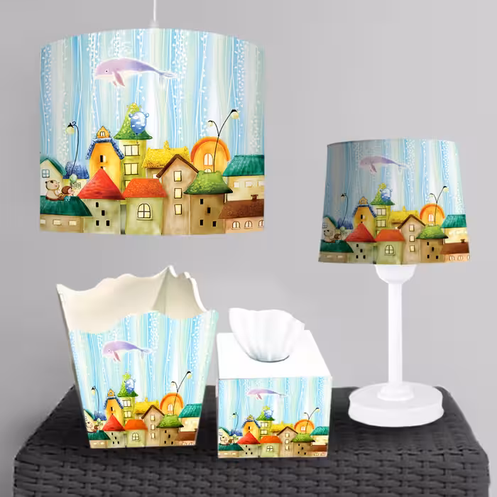 جعبه دستمال و ساعت دیواری طرح سورئال کودکانه با زمینه روشن BA-7048