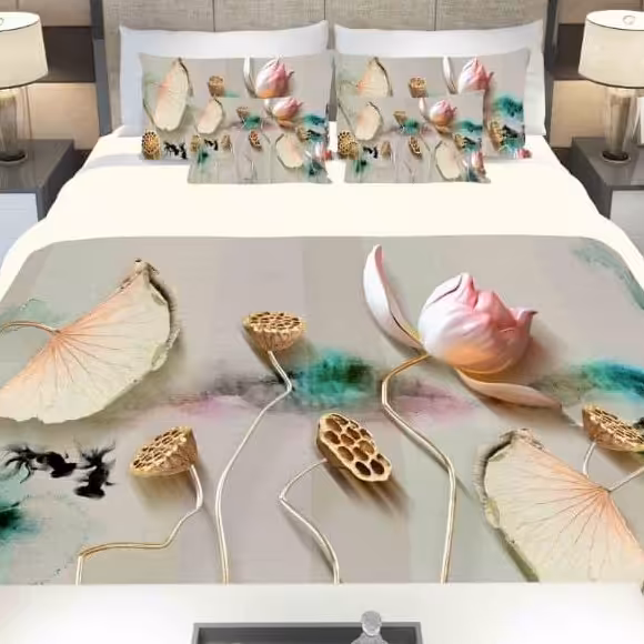 سرویس  روتختی دونفره 8تکه چاپی قابل ست با پرده با انتخاب جنس پارچه کد 936