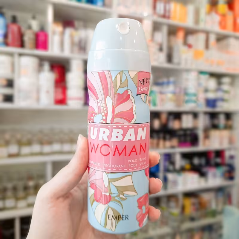 اسپری زنانه امپر emper رایحه یوربان urban ماندگاری بالا رایحه گرم و شیرین حجم 200 میلی لیتر