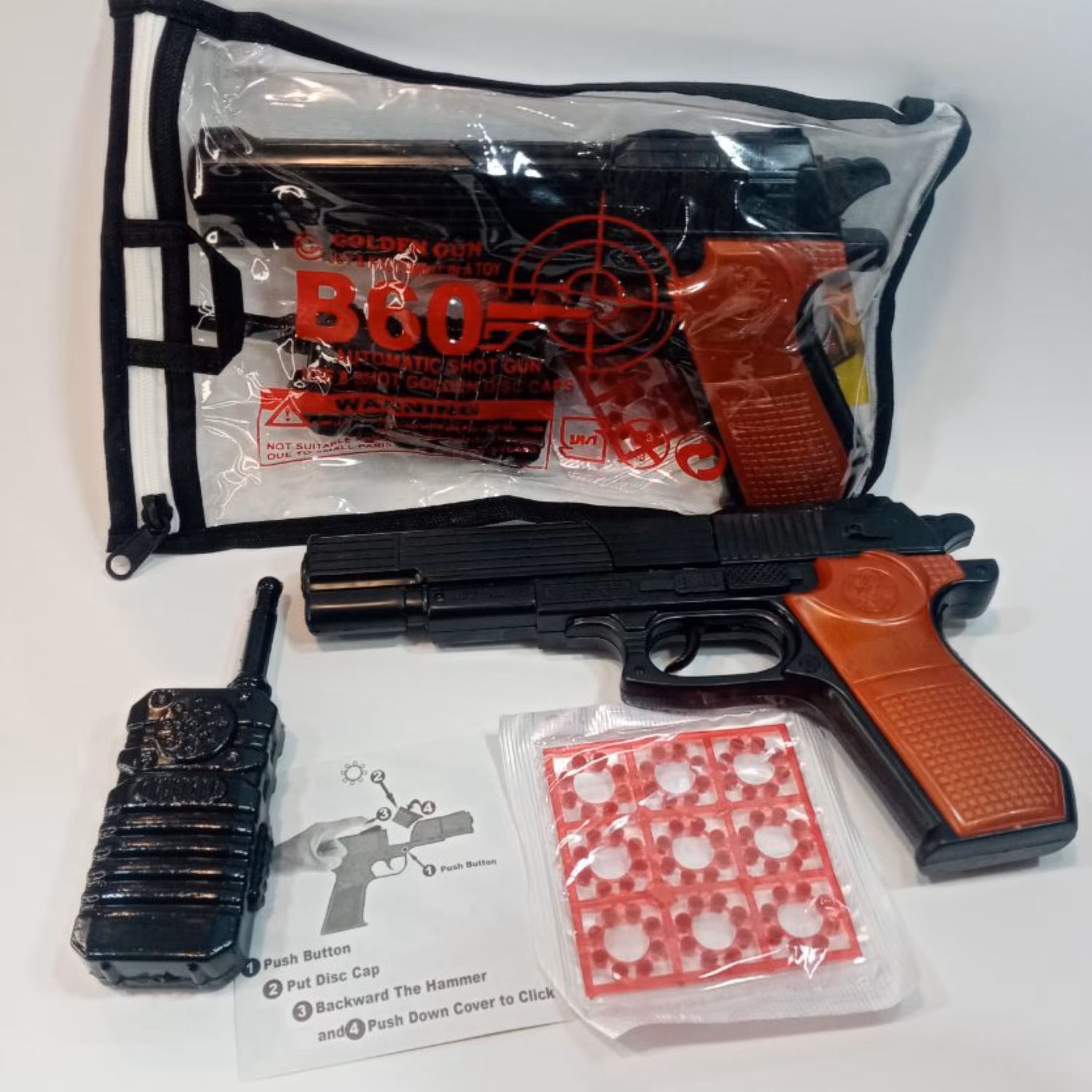 تفنگ ترقه ای همراه ترقه و کیف نگهداری و بیسیم  اسباب بازی