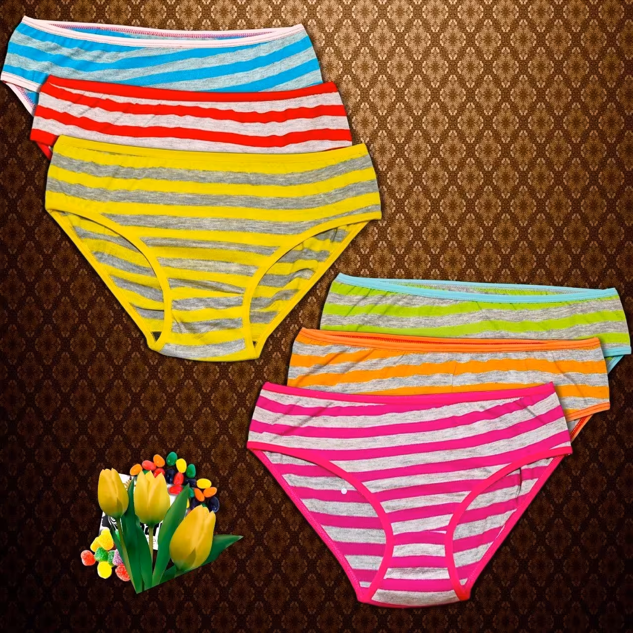 پک شش عددی شورت نخی ملانژ راه راه زنانه و دخترانه ضد حساسیت عددی ارسال فوری ارسال رایگان