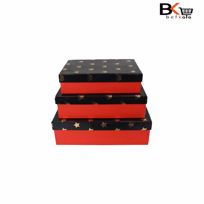 باکس کادویی مستطیلی 3 تکه طلاکوب مشکی کد 23 پک کامل 