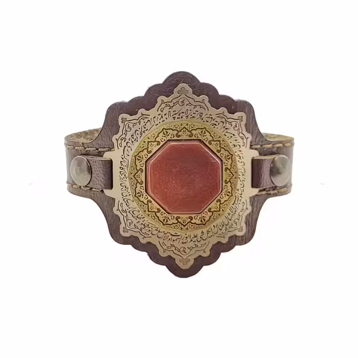 دستبند چرم با نگین عقیق خطی اسما الله  کد 62568