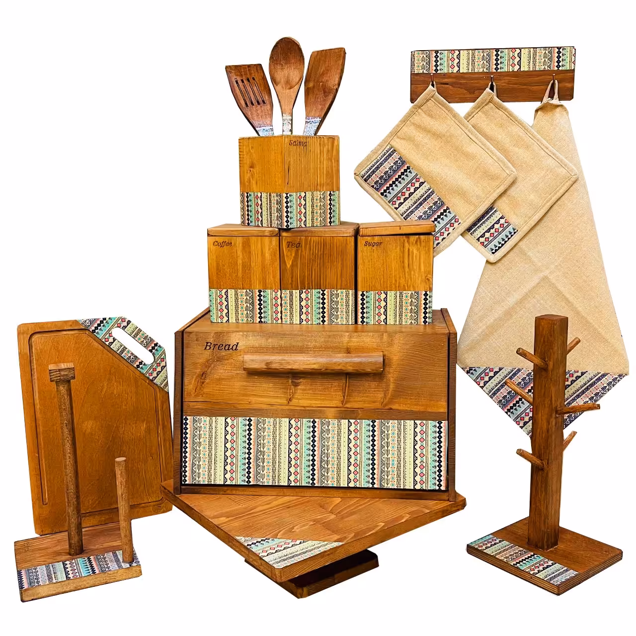 سرویس جهیزیه آشپزخانه 16 تکه ((سلما)) طرح سرخپوستی (سرویس آشپزخانه چوبی)