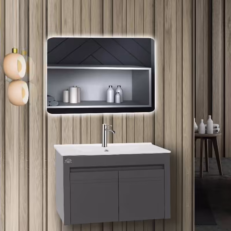 روشویی کابینتی لیزا طوسی مات سایز 60 با سنگ فلت همراه آینه