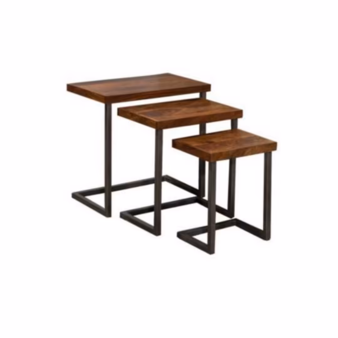 میزعسلی چوب فلز مشکی سه تکه