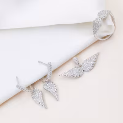 نیم ست نقره طرح بال فرشته دخترانه و ظریف کد 1682