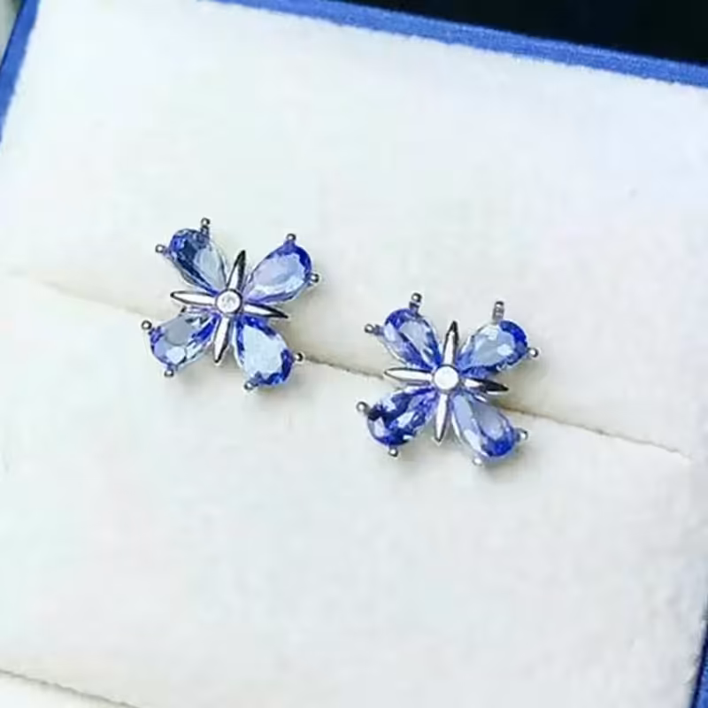 گوشواره چهار نگین آبی کدE941