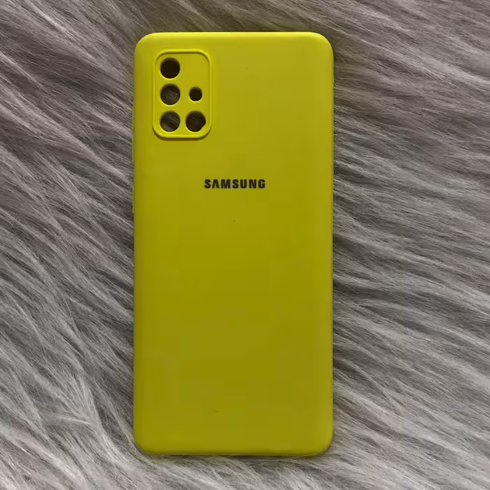 گارد سامسونگ A71 سیلیکونی اورجینال ویتنامی رنگ زرد پاکنی داخل مخمل