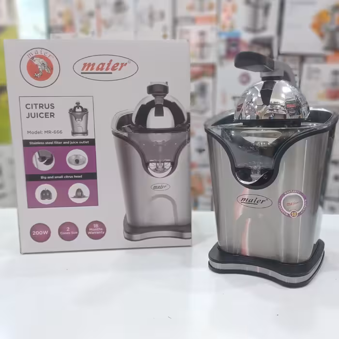 آبمرکباتگیر 200 وات اهرم دار استیل مایرآلمان دارای سری کوچک و بزرگ برای میوه های پرتقال لیموترش نارنج لیموشیرین و انار