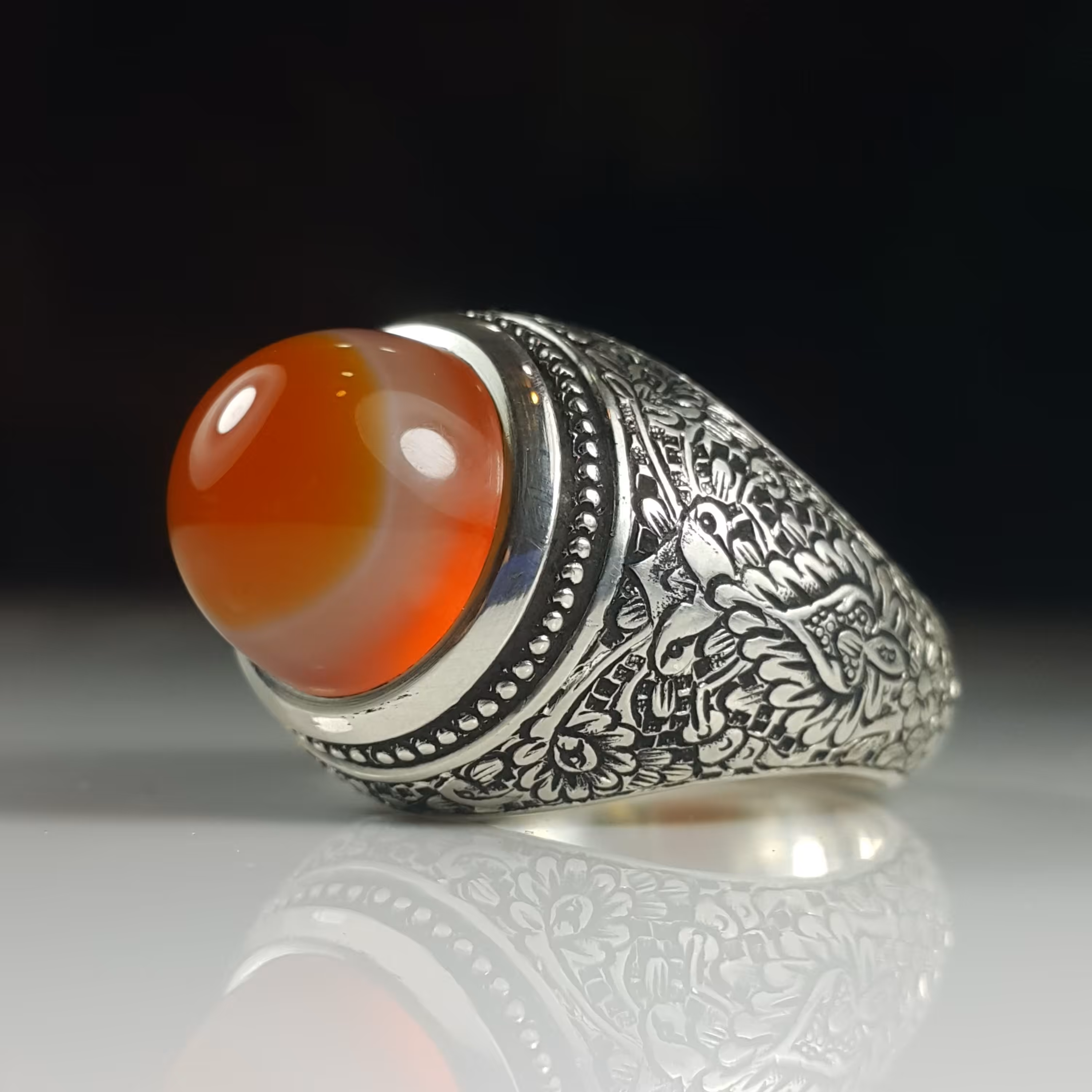 انگشتر عقیق 3 پوست یمنی