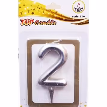 شمع تولد عدد 2 متالیک تاپ نقره ای