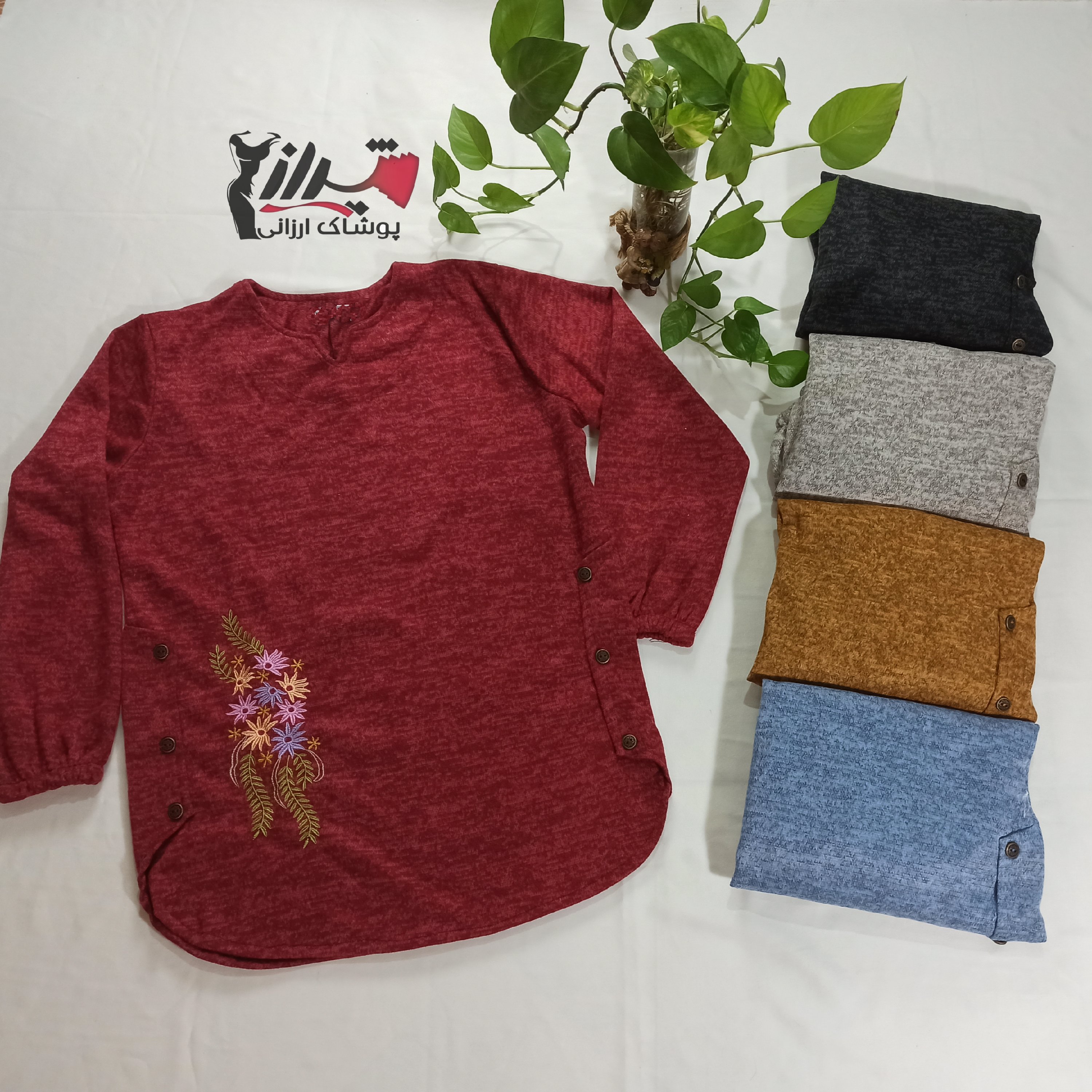 تونیک بغل دکمه گلدوزی آنغوره سایز بزرگ