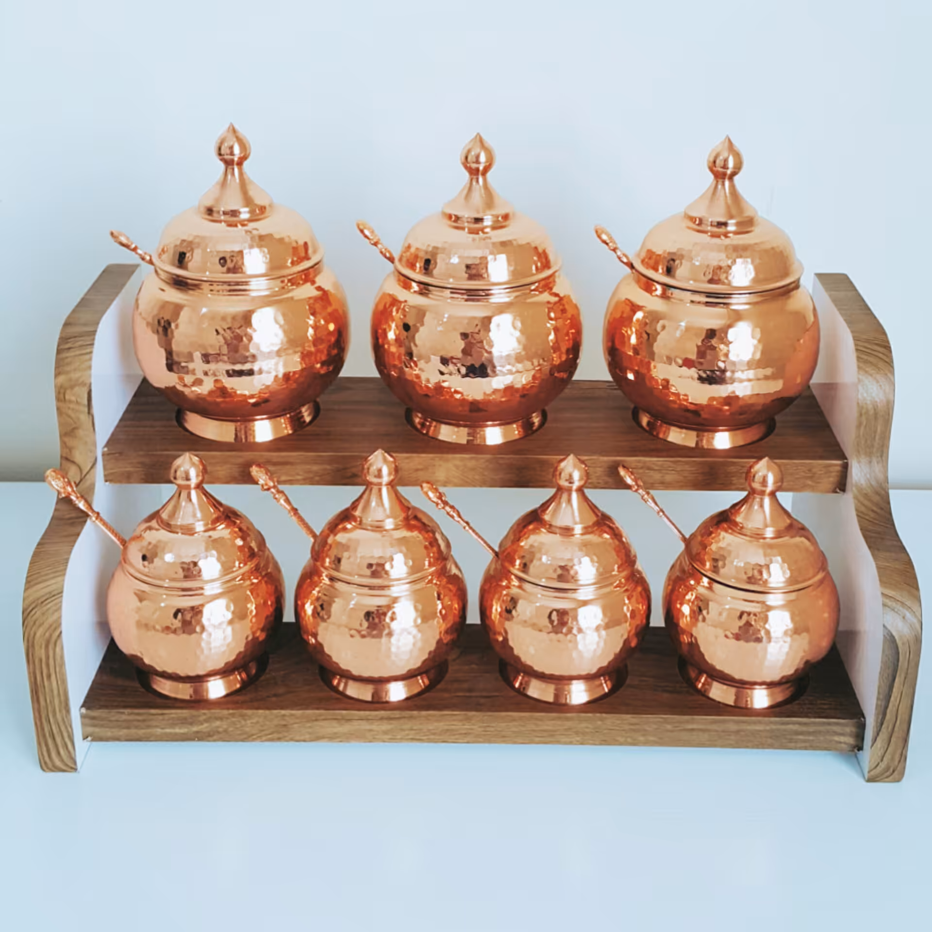 پاسماوری و جا ادویه مسی 7 تایی چکشی و نانو شده  (ضخیم و باکیفیت )