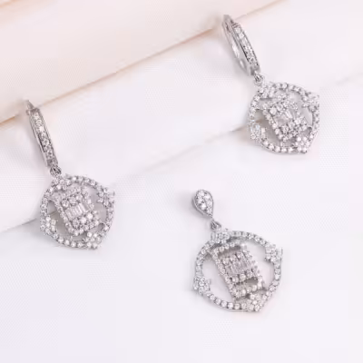 نیم ست نقره امرالدکات خورشیدی با روکش رادیوم کد 1605