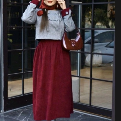 پیراهن مهمانی زنانه مخمل مدل ست کت فوتر و سارافون مخمل کبریتی اعلا رضوان(ویژه یلدا)