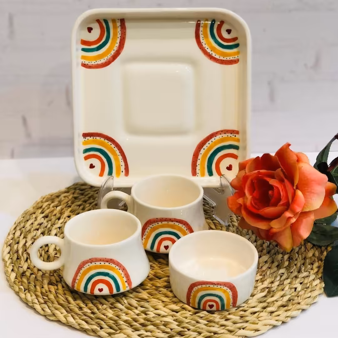 ست فنجون دونفره همراه بشقاب و قندان 