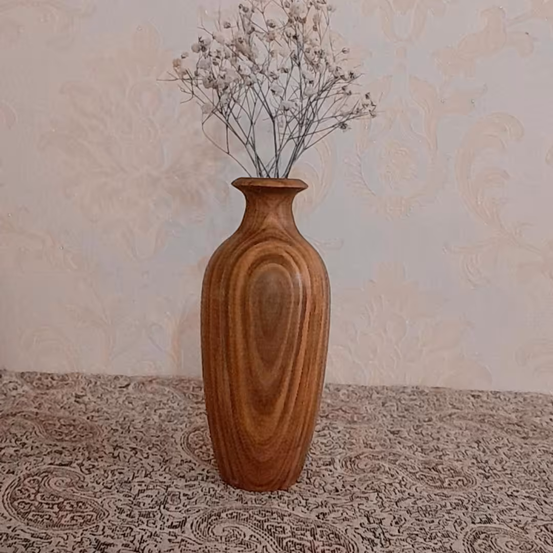 گلدان چوبی تک چوب دورو تیره و روشن ارتفاع 18سانتی متری