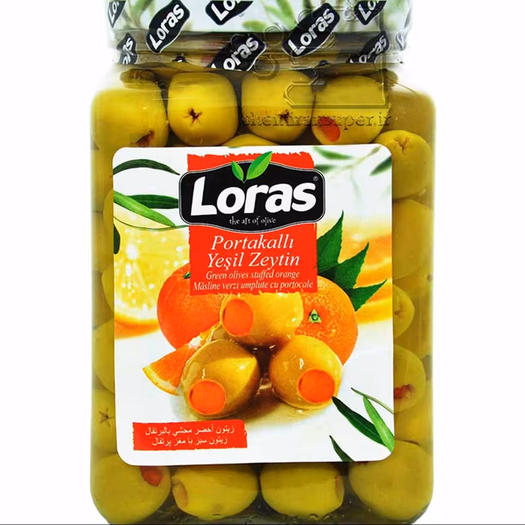 زیتون سبز با مغز پرتقال لوراس 1500 گرمی Loras