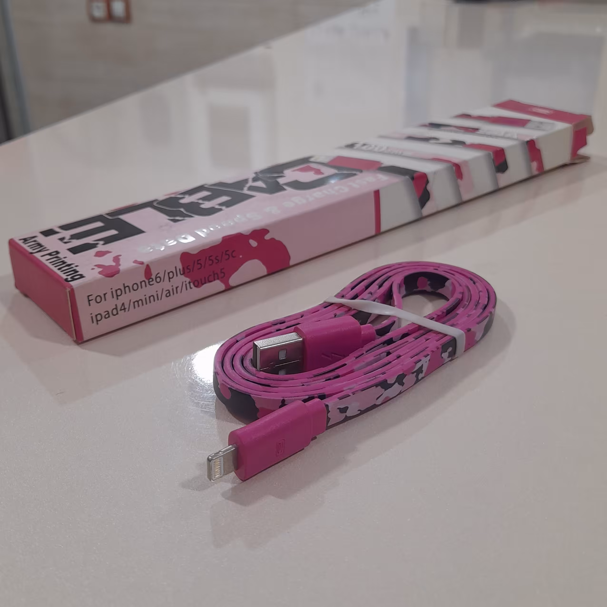 کابل شارژ ایفون ارتشی 2.4 آمپر سیم لایتنینگ پلخشی سیم شارژر اپل ضخیم lightninig iphone apple