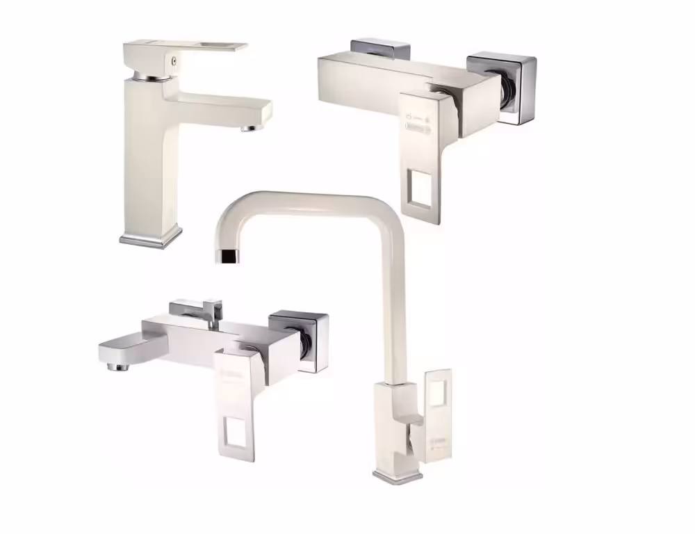 ست چهار تکه شیرآلات درخشان مدل موریس (جزیره) سفید