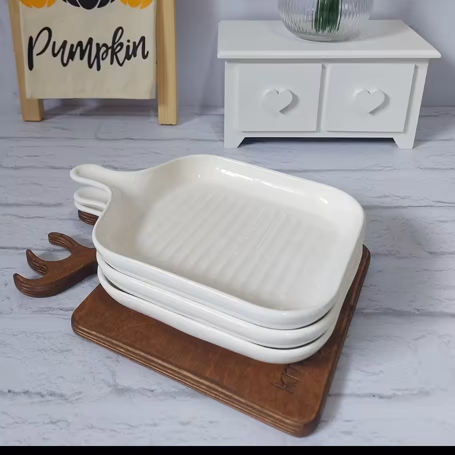 ظروف (تابه) سرو سرامیکی تک دسته سفید