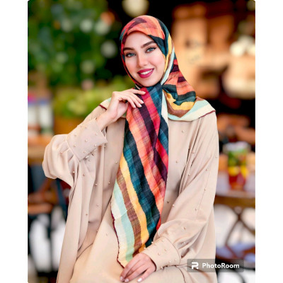 روسری نخی وی ای پی طرح رنگ کمان مجلسی و خاص