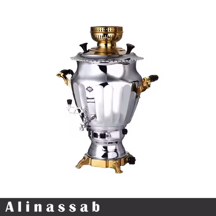 سماور گازی عالی نسب مدل نگین نفیس طلائی 6 لیتری